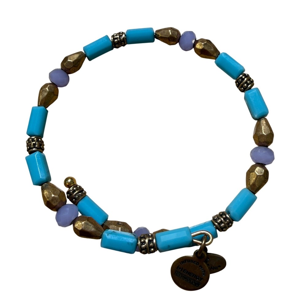 Alex and Ani Wrap Bracelet Turquoise Lavender Gold Beaded‎ Boho Stackable